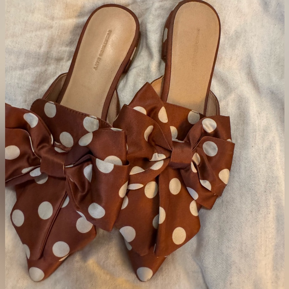 Something Navy Brown & White Polka Dot flats - Size 6